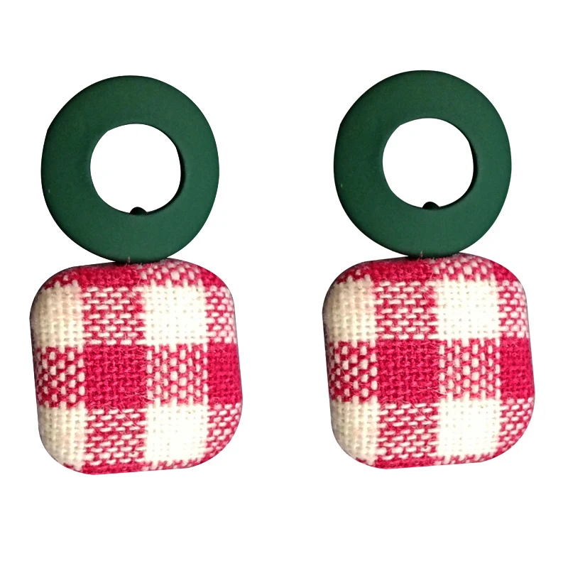 

S925 needle Sweet Fashion Earrings Hot Selling Warm Square Red Grid Cloth Drop Earrings For Girl Student Gifts Modern Jewelry