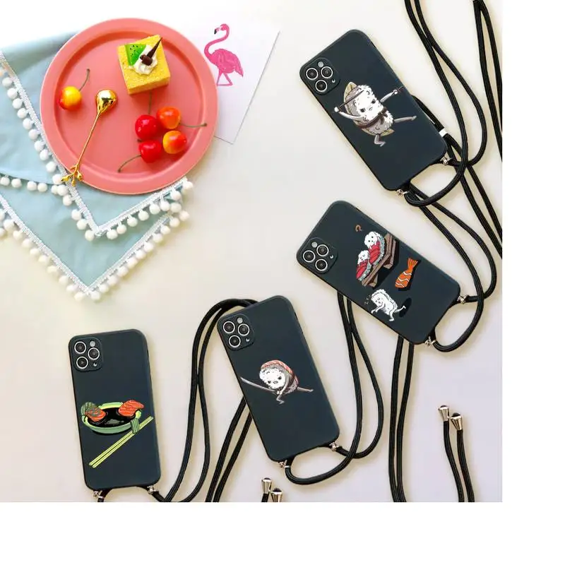 

Cute cartoon comic funny sushi Phone Case For iPhone 7 8 11 12 X XS XR MINI Pro Max Plus Strap Cord Chain Lanyard soft