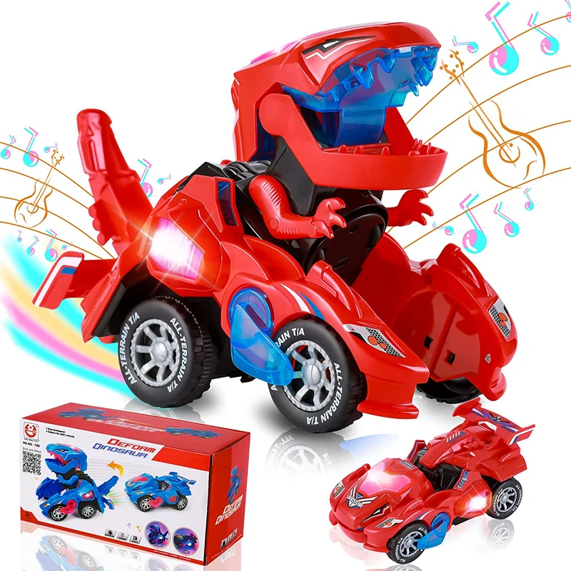 

Transforming Dinosaur Car Toy Transforming Dinosaur LED Car with Light and Music 2 In 1 Automatic Dinosaur Transforming Car Toy