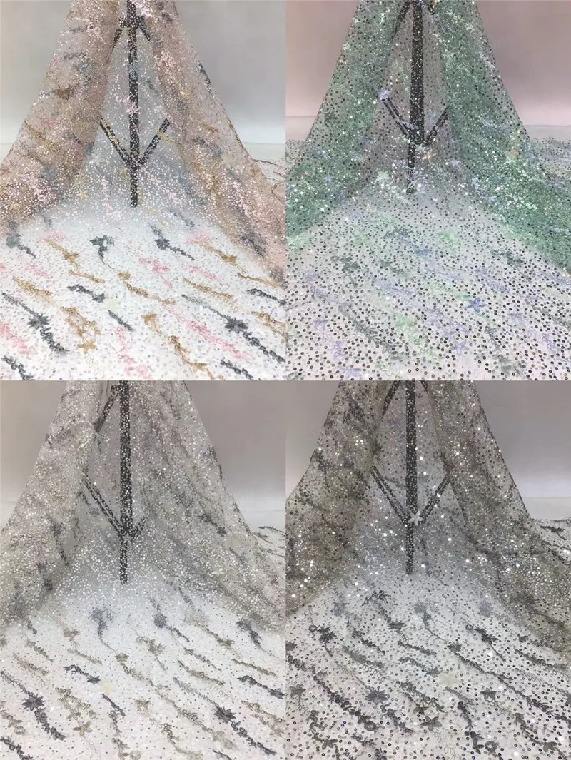 

MIQIER 2020 High Quality African nigerian Sequins Lace Fabric fabric for sewing French Tulle lace Milk Silk Voile Guipure ZP151