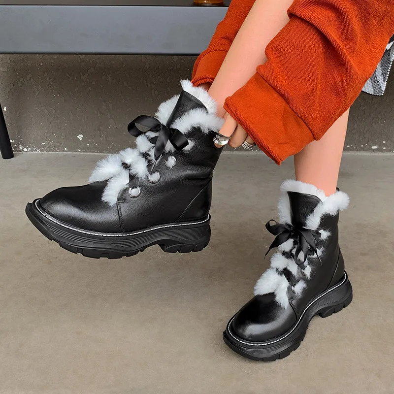 

FEDONAS 2021 Fall Winter Boots Female Women Shoes Fashion Genuine Leather Chunky Heels Snow Boots Party Basic Shoes Woman Heels
