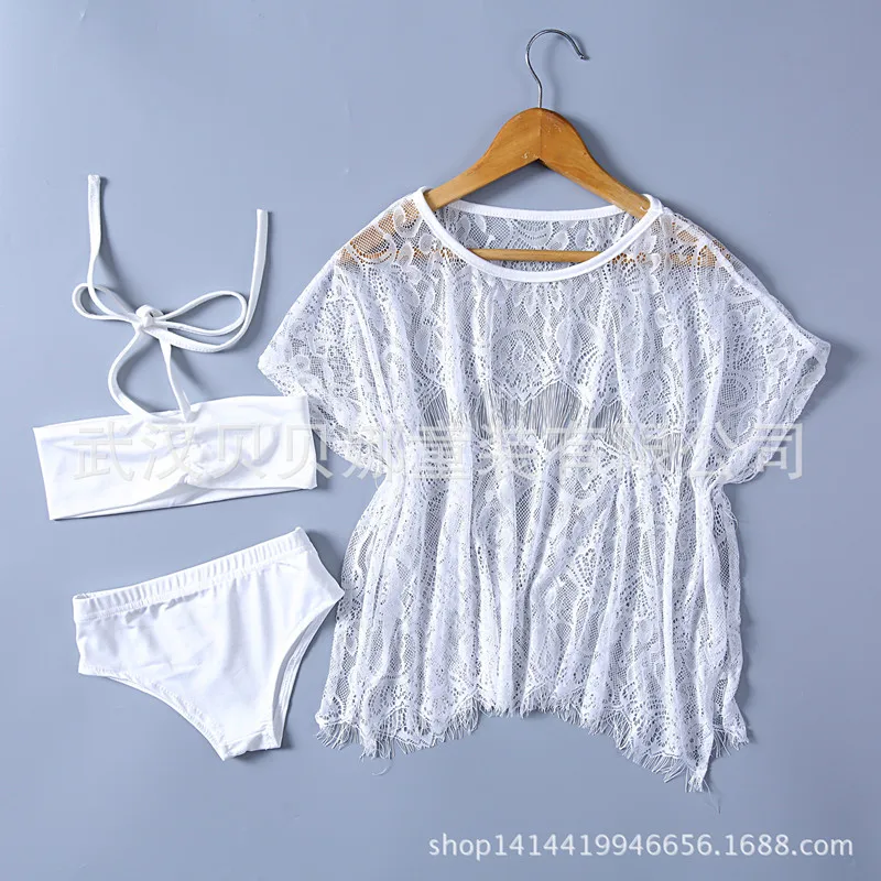 

Летний купальник-бикини для девочек, кружевной комбинезон, костюм-тройка, детский купальник, купальный костюм для девочек, купальник для де...