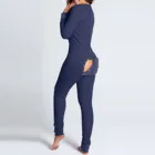 Пижама-комбинезон Женская на пуговицах, пикантный Облегающий комбинезон с глубоким V-образным вырезом и длинным рукавом, одежда для сна для взрослых