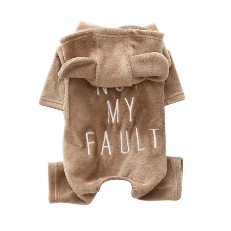 Зимний комбинезон для питомцев теплый хлопковый с капюшоном и вышитыми буквами