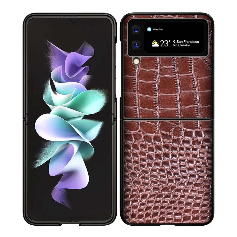 

Crocodile Pattern Genuine Leather For Samsung Galaxy Z Flip 3 Case For Galaxy Z Flip3 5G Case F7110 Case