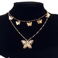 gold silver color chain pendant butterfly necklace for women layered charm choker necklaces boho beach jewelry gift cheap