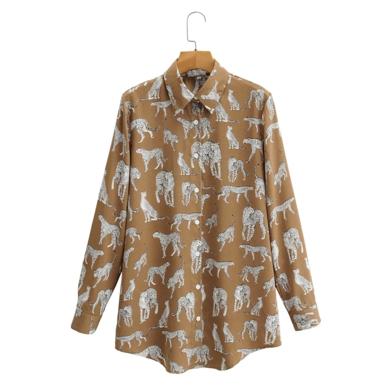 

2021 New Spring Women Animal Printing Long Sleeve Basic Shirt Female Turndown Collar Blouse Casual Lady Loose Tops Blusas S8561