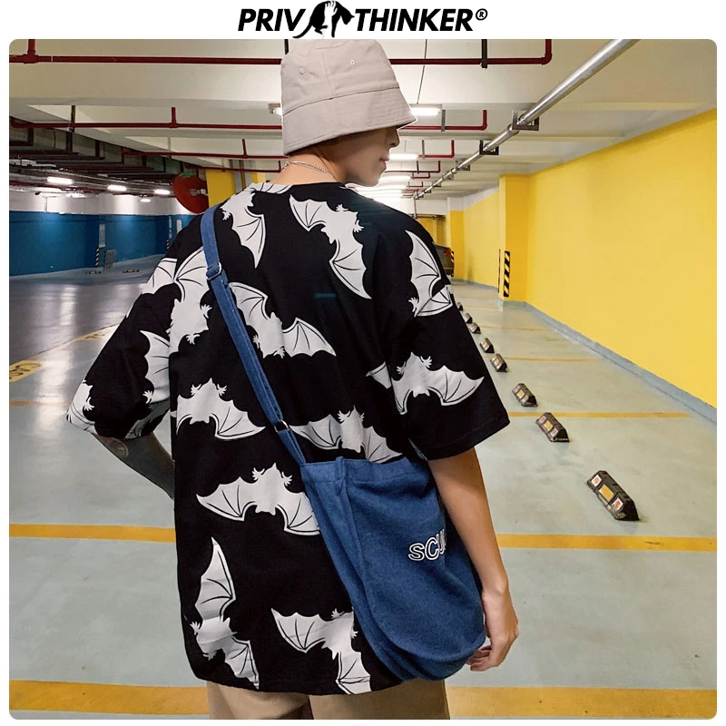 Privathinker 2020 Summer Bat Print Men's T-shirt Hip Hop Fashions Tshirts Men Oversize M-5XL Male Cotton High Quality T Shirt | Мужская