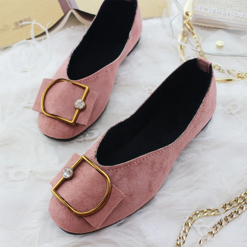 Flat Shoe Female 2021 Autumn Winter New Style Female Shoe Recreational Nise Buckle Square Head Adds Velvet Female Single Shoe