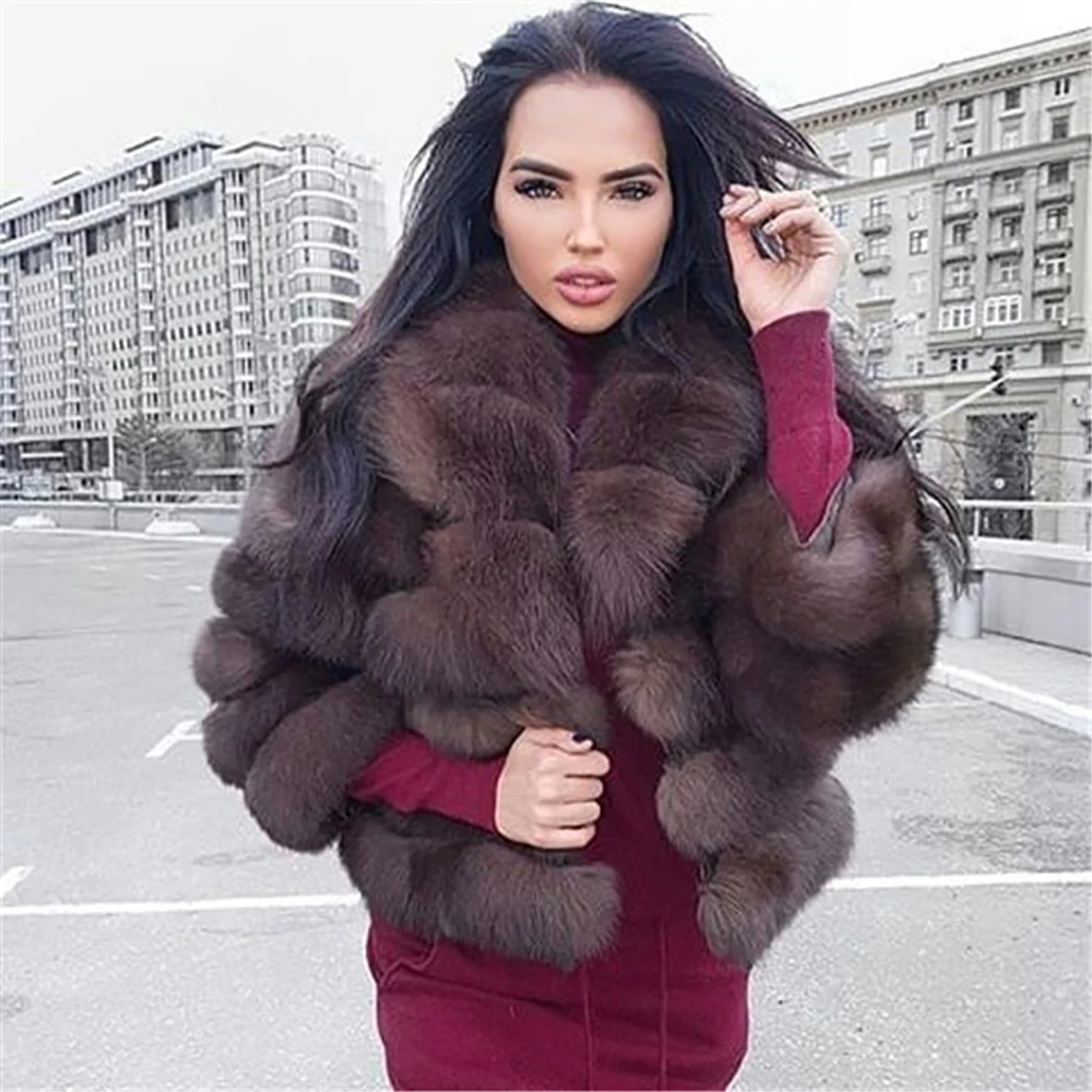 TOPFUR 2019 Коричневое Пальто из натурального меха модная женская куртка Лисьего для