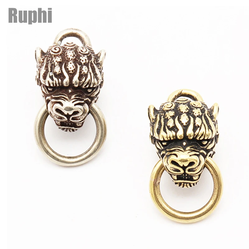

DIY Leather Copper Flame Mythical Spirit Animals Lion Head Hardware Cloth Button Brass Luggage holder ring ornament