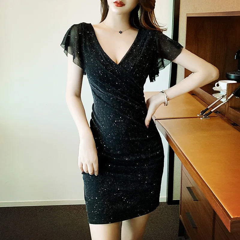 Летняя одежда с круглым воротником и карманом Хепберн черные узкие облегающие