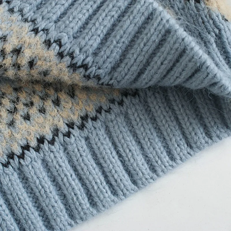 

Artsnie Winter Cartoon Blue Sweater Women O Neck Long Sleeve Slim Pull Femme Hiver Streetwear Knitted Warm Sweaters Jumper Mujer