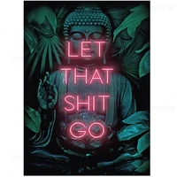buddha decoration 5d diamond painting let that shit go quote toilet diy full round diamond embroidery cross stitch home decor