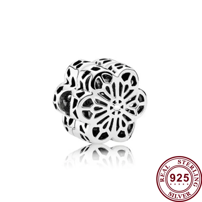 

100% 925 стерлингового серебра браслеты с подвесками в виде ромашек полые кружева фиксирующий Зажим, соответственные Пандоре обаятельные женщ...