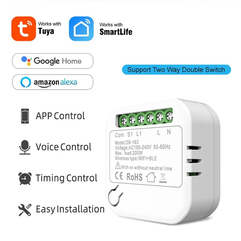 

Умный выключатель с поддержкой Wi-Fi и Bluetooth, 10 А, 100-240 В