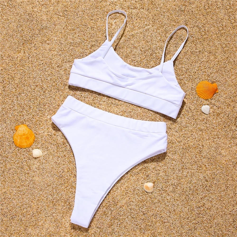 

Shiny Waist High Bikini Swimsuit Up Feminine Solid Black Swimsuits 2021 New Beachwear