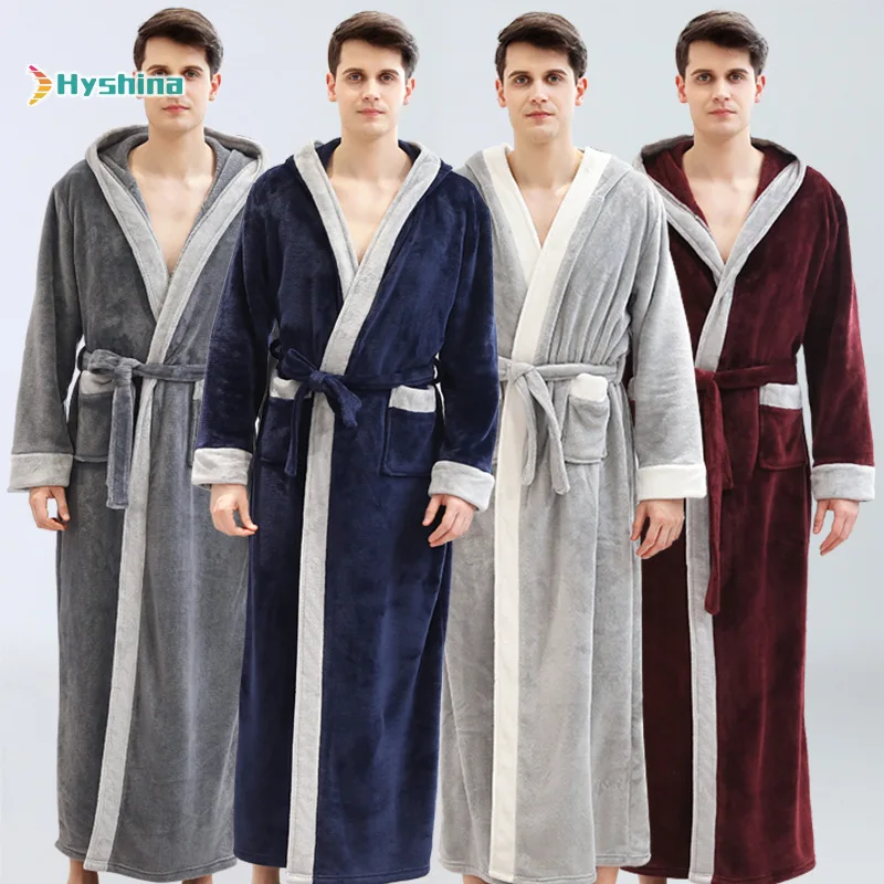 

Pajama Beauty Salon Bathrobe Thick Fall Winter Extended Fashionable Plush Nightgown Flannel