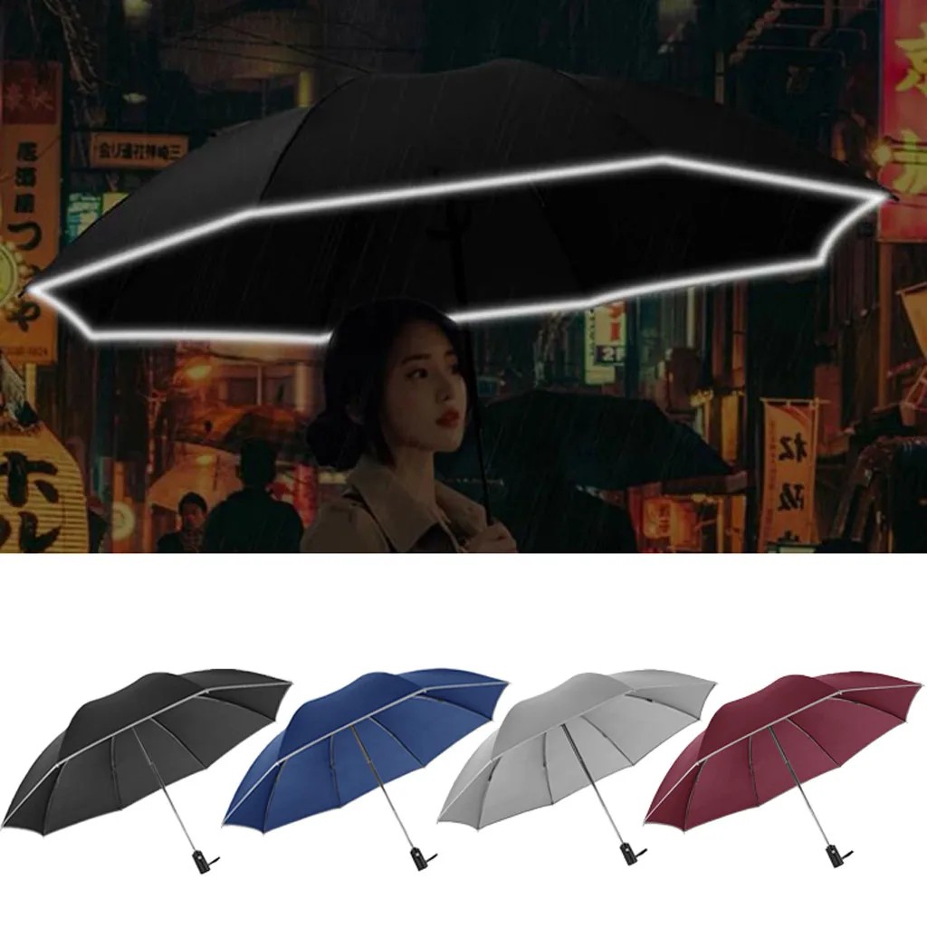 Automatic Umbrella Reverse Folding Business Umbrella With Reflective Strips Easy To Carry Unisex Umbrellas For Outdoor Travel