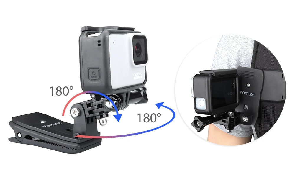 Vamson для Go Pro 8 аксессуары 360 градусов вращающийся зажим для GoPro Hero 8 7 6 5 4 3+ для Xiaomi yi для SJCAM для SJ4000 VP512