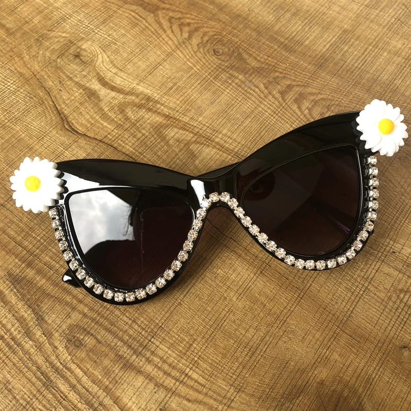 Женские солнцезащитные очки ручной работы с бриллиантовым бантом в черной