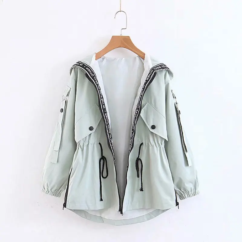 Осенняя и зимняя Новинка, куртка с капюшоном большого размера 4XL 5XL 6XL 7XL 8XL, обхват груди 130 см, женская модная ветровка на шнурке - Цвет: Зеленый