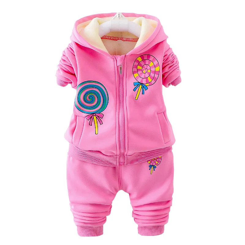 

Autumn and winter new children plus cashmere hooded suit children cartoon zipper pure cotton hooded plus cashmere two-piece suit