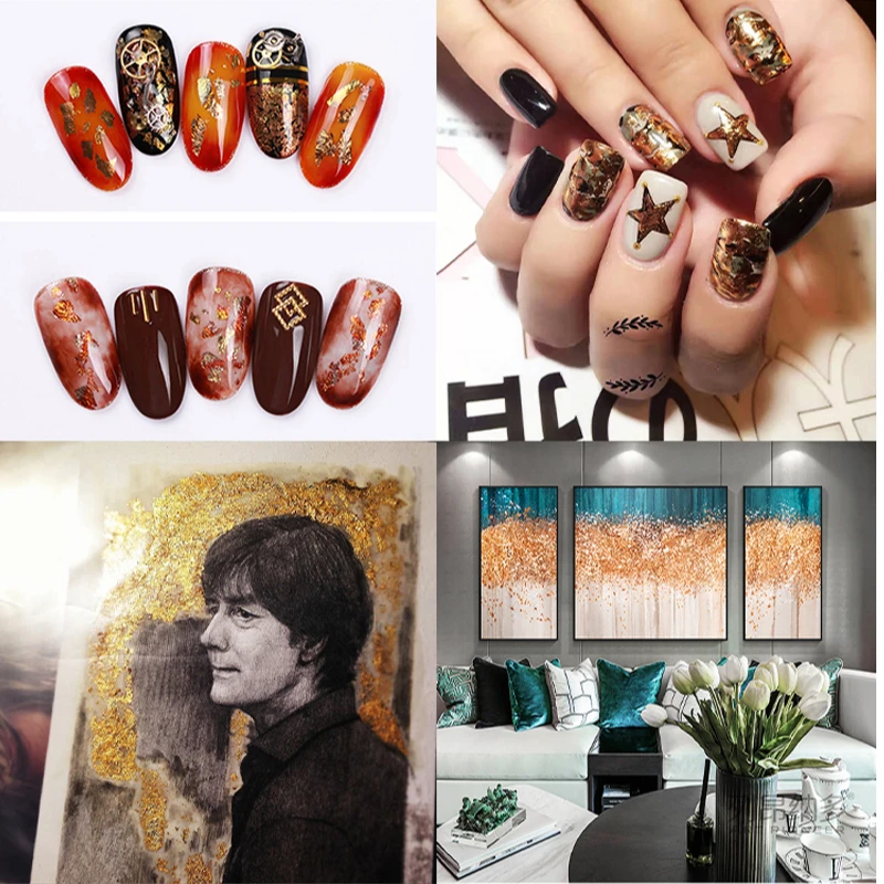 Голубая разноцветная Золотая фольга в виде листьев хлопьев цветные поломанные