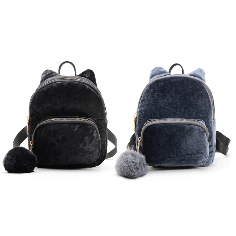 

2 Pcs Women Mini Cat Backpack Shoulder School Bags for Teenage Girls Backpack Travel Back Pack Bagpack,Black & Blue