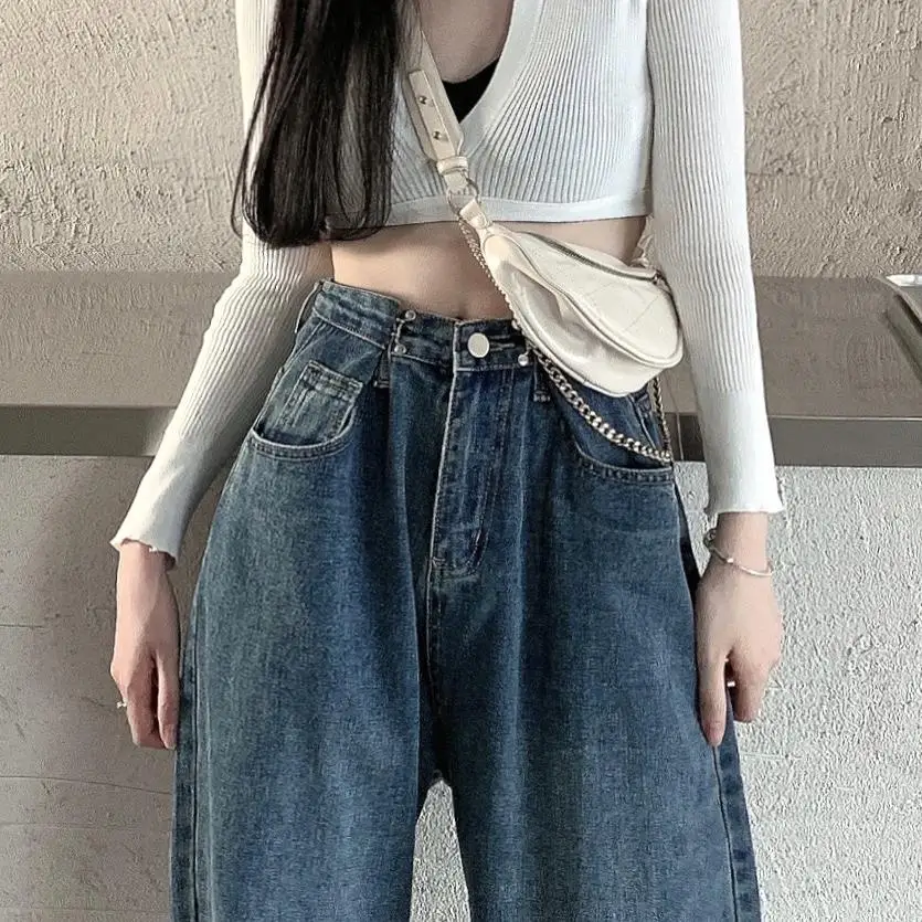 

ZHISILAO Boyfriend Mom Jeans Women Plus Size High Waist Straight Wide Leg Jeans 2020 Vintage Blue Black Denim Pants Chic