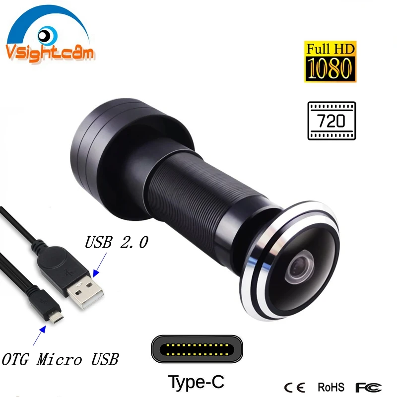 1080P Type C OTG Micro USB дверной глазок камера 2 0 1 78 мм широкоугольный объектив Мини рыбий