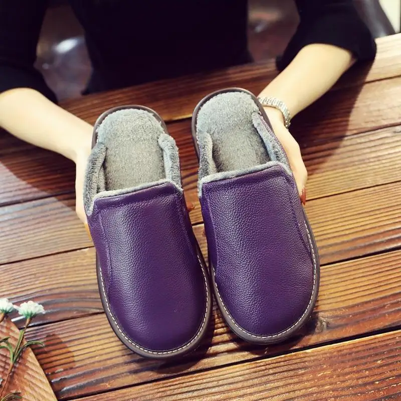 

"Real sheepskin" welfare leather slippers women's home indoor non-slip cotton slippers home wooden floor slippers