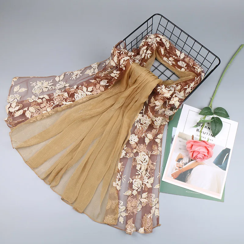 

Autumn and Winter New Style Korean Lace Stitching Scarf Long Scarf Fashion Hollow Ladies Pure Color Shawl Four Seasons Decorate
