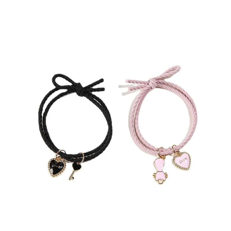 

Hot Cartoon Magnetic Couple Bracelets with Cat Love Heart Pendant Cute Mutually Attractive Friendship Rope Gifts for Friend