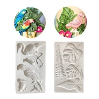 flamingo parrot tortoise leaves tropical plants silicone mold cake border sugarsoft clay gypsum uv resin expoxy mould m2357