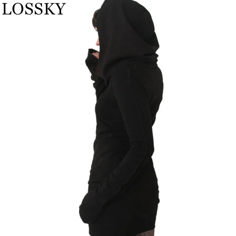 

Women Autumn Winter Casual Cotton Black Hooded Mini Dress Long Sleeve Bodycon Slim Pencil Dress Hoodies Hoody Sweatshirt Dresses
