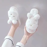 2021 winter women home furry slippers indoor soft plush slides furry flat cotton shoes cartoon bunny silent rabbit ears slippers