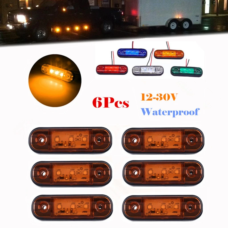

6x 12-30V 3LED Waterproof Side Marker Lights Clearance Warning Tail Indicator Turn Signal Lamp Car Truck Trailer Tractor Van Bus
