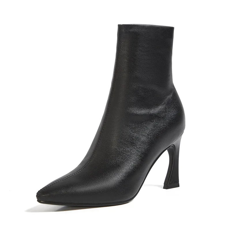 

FOREADA Extreme High Heel Ankle Boots Pointed Toe Woman Boots Stiletto Heel Short Boots Zip Female Shoes Autumn Winter Apricot