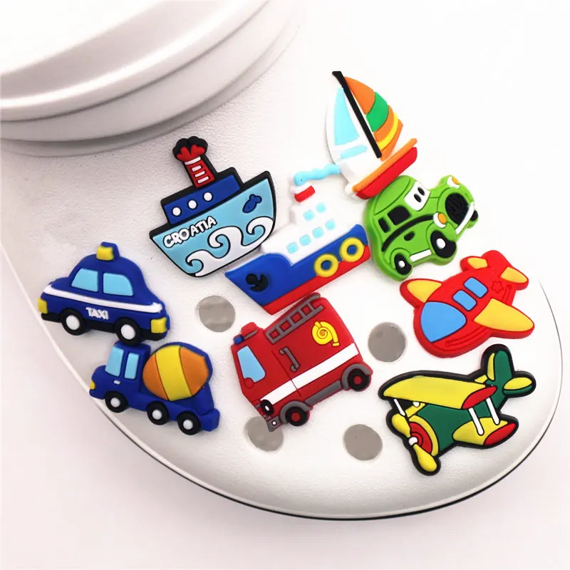 Single Sale 1pcs means of transportation model PVC shoe charms decoration shoe accessories for croc jibz Kids Party X-mas Gift