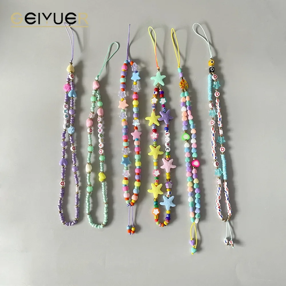 

New Star Letter Mobile Phone Strap Lanyard Girls Beaded Anti-lost Phone Chain Soft Pottery Rope for Cell Phone Case Charm Strap