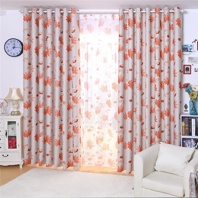 

Curtains for Living Room Bedroom High Shade Printing of Black Silk on The Balcony Maple Leaf