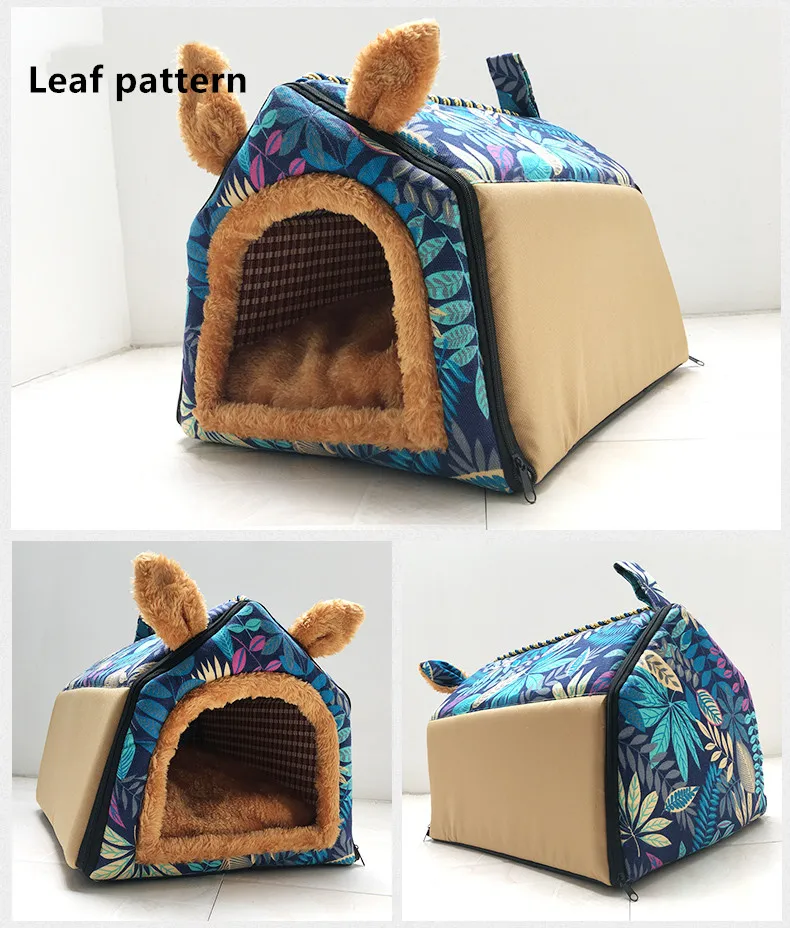 Leaf pattern Осенне-зимний собачий домик будка гнездо для домашних животных маленькая плюшевая собака домик для кошек подстилка для кошек комната собаки кровати - Цвет: Leaf pattern