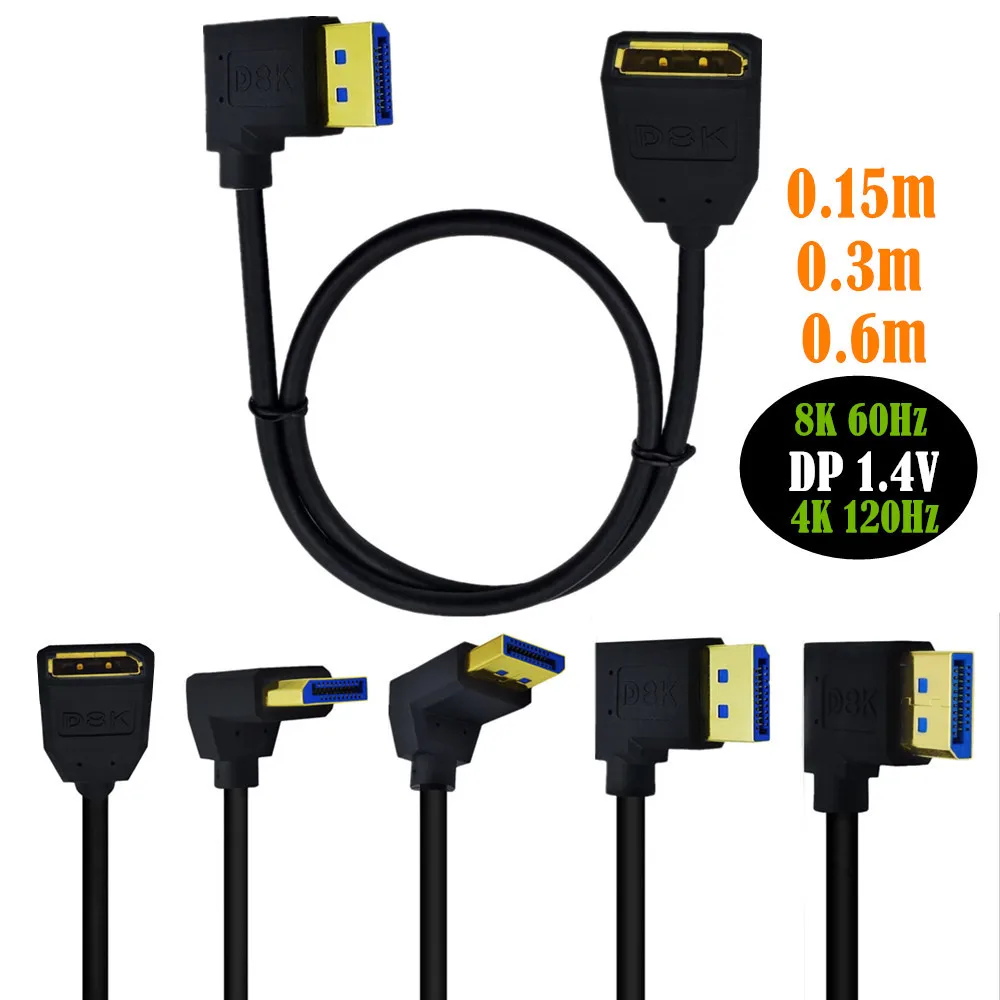 

DisplayPort1.4 Version 8K 60hz Male to Female 90 Degree Up & Down & Left & Right Angled Extension Cable Display Port extender