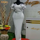 Серые платья Aso Ebi размера плюс для выпускного вечера, сексуальные шифоновые вечерние платья с открытыми плечами и разрезом по бокам, африканские Аппликации, Robe De Soiree