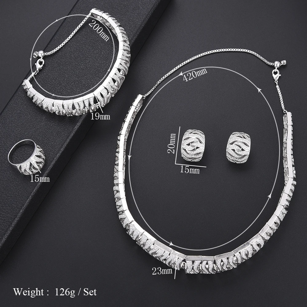 

KellyBola Cubic Zirconia Adjustable Necklace Earrings Bracelet Ring Bridal Jewelry Set For Women Engagement Wedding Accessories