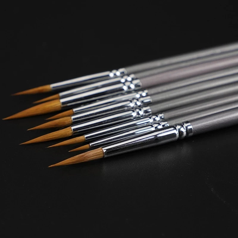 

9 pcs Hook Line Pen art painting weasel hair paint brush Used for watercolor gouache oil painting brush silver birch pen rod