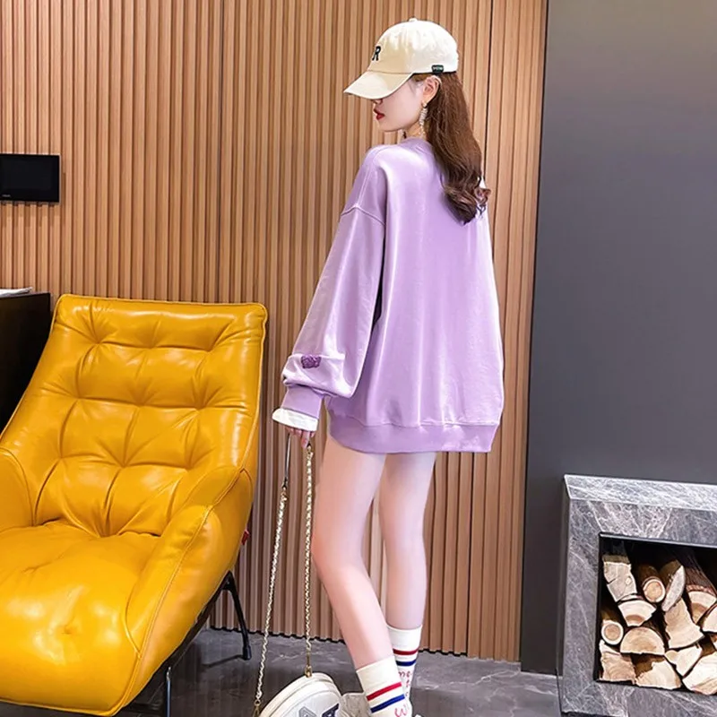 Женский пуловер с длинным рукавом круглым вырезом и принтом сердечек | Женская