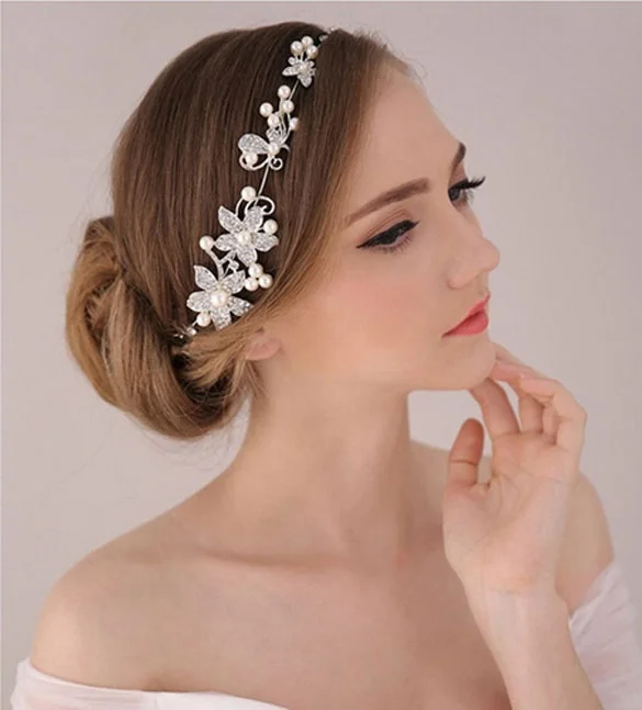 

Women Beads Rhinestone Flower Headband Wedding Bride Bridal Party Hair Accessories