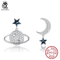 orsa jewels asymmetry planet crystal stud earrings for female classic moon and star shape silver 925 jewelry 2021 trend swe16